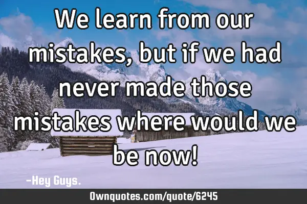 We learn from our mistakes, but if we had never made those mistakes where would we be now!
