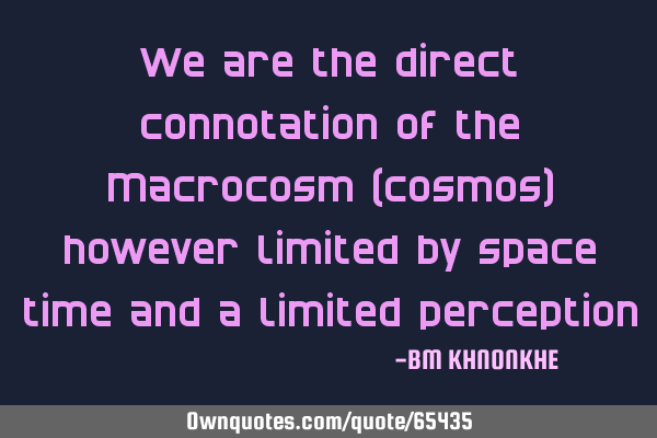 We are the direct connotation of the Macrocosm (cosmos) however limited by space time and a limited