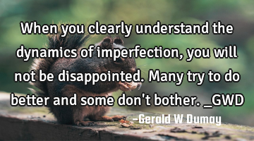 When you clearly understand the dynamics of imperfection, you will not be disappointed. Many try to