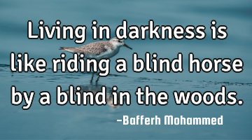 Living in darkness is like riding a blind horse by a blind in the woods.