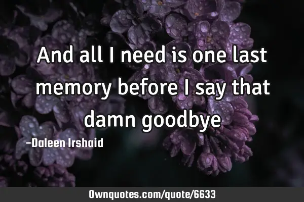 And all I need is one last memory before I say that damn
