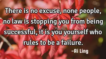 There is no excuse, none people, no law is stopping you from being successful, it is you yourself