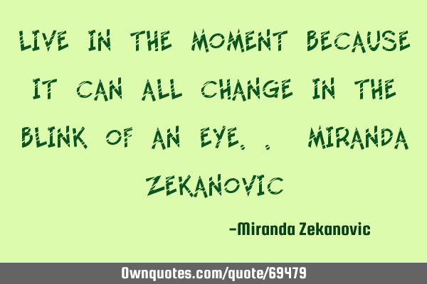 Live in the moment because it can all change in the blink of an eye.. Miranda Z