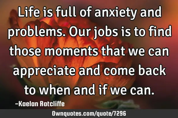 Life is full of anxiety and problems. Our jobs is to find those moments that we can appreciate and