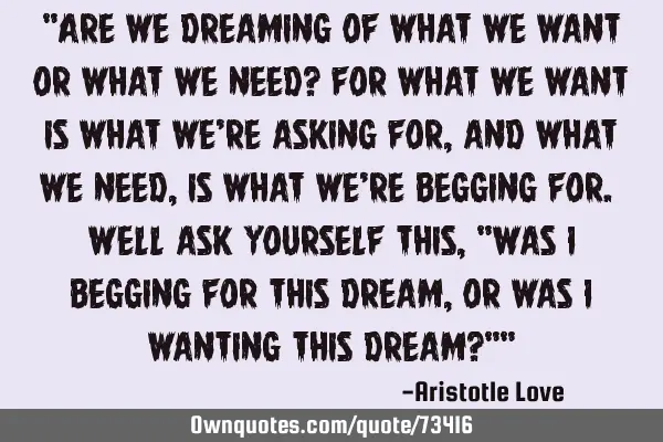 "Are we dreaming of what we want or what we need? For what we want is what we