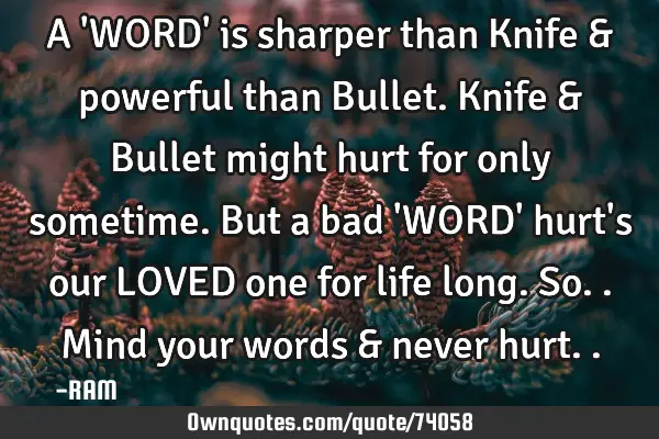 A WORD Is Sharper Than Knife Powerful Than Bullet Knife B 