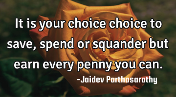 It is your choice choice to save, spend or squander but earn every penny you can.