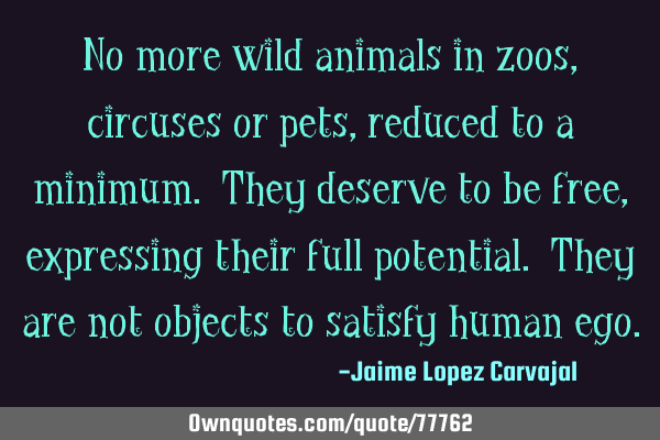 No more wild animals in zoos, circuses or pets, reduced to a minimum. They deserve to be free,