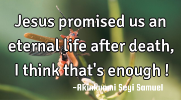 Jesus promised us an eternal life after death , I think that