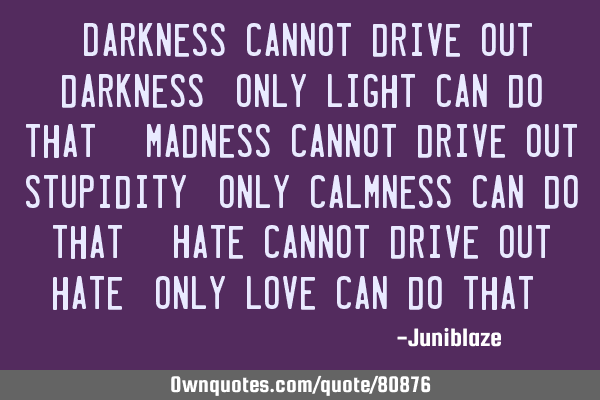 Darkness cannot drive out darkness: Only light can do that. Madness cannot drive out stupidity: O