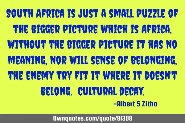 South Africa is just a small puzzle of the bigger picture which is Africa, without the bigger