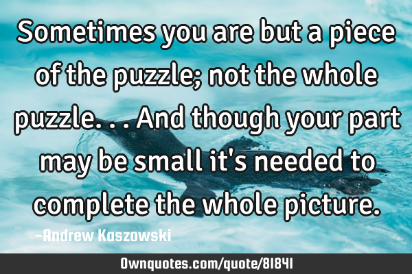 Sometimes you are but a piece of the puzzle; not the whole puzzle... And though your part may be