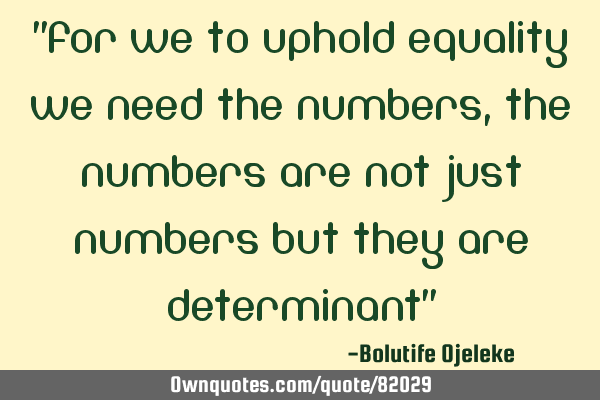 "For we to uphold equality we need the numbers, the numbers are not just numbers but they are