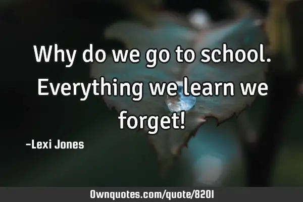 Why do we go to school. Everything we learn we forget!