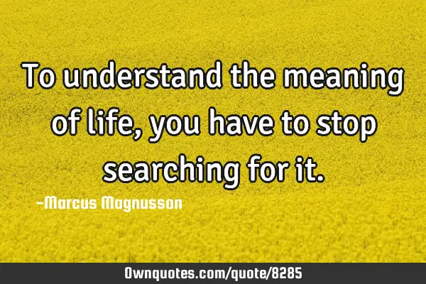 To understand the meaning of life, you have to stop searching for