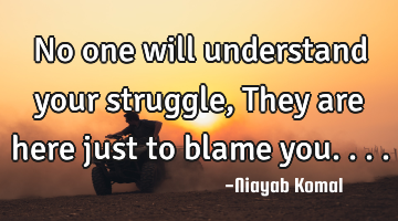 No one will understand your struggle, They are here just to blame you....