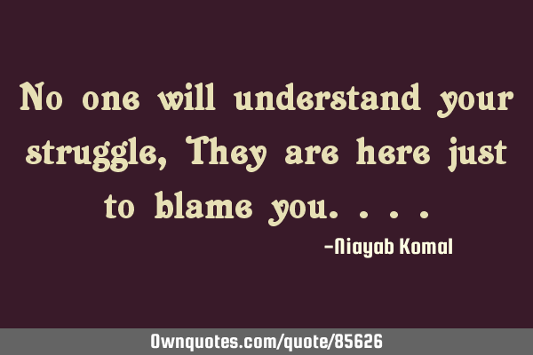 No one will understand your struggle, They are here just to blame