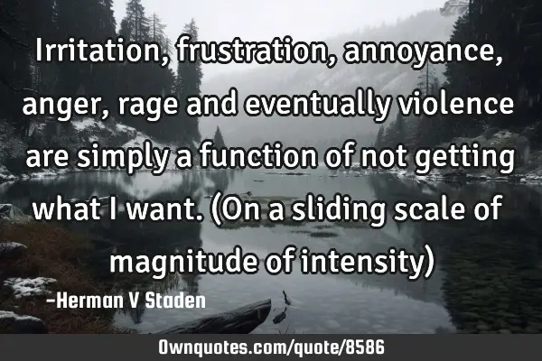 Irritation, frustration, annoyance, anger, rage and eventually violence are simply a function of