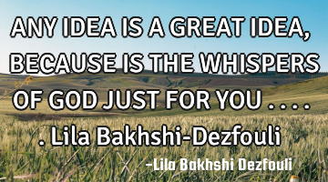 ANY IDEA IS A GREAT IDEA, BECAUSE IS THE WHISPERS OF GOD JUST FOR YOU ..... Lila Bakhshi-Dezfouli