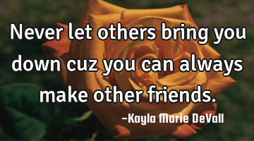 Never let others bring you down cuz you can always make other friends.