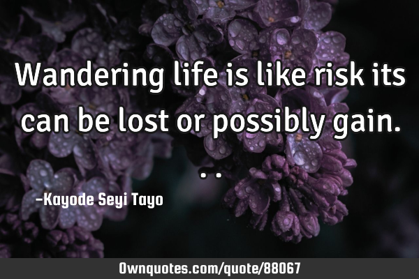 Wandering life is like risk its can be lost or possibly