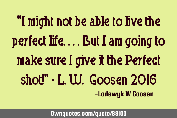 "I might not be able to live the perfect life....but I am going to make sure I give it the Perfect