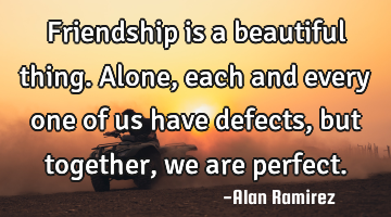 Friendship is a beautiful thing. Alone, each and every one of us have defects, but together, we are