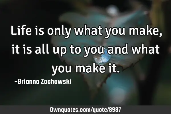 Life is only what you make, it is all up to you and what you make