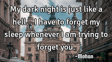My dark night is just like a hell.. i have to forget my sleep whenever i am trying to forget you.