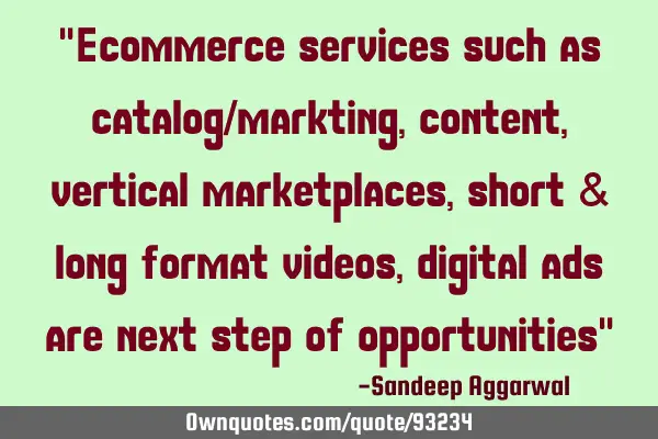 "Ecommerce services such as catalog/markting, content, vertical marketplaces, short & long format