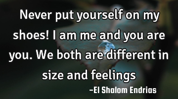 Never put yourself on my shoes! I am me and you are you. We both are different in size and feelings