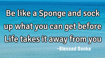 Be like a Sponge and sock up what you can get before Life takes it away from you